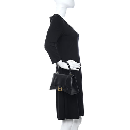 Balenciaga Shiny Box Calfskin Small Hourglass Top Handle Bag Black 2 of 19