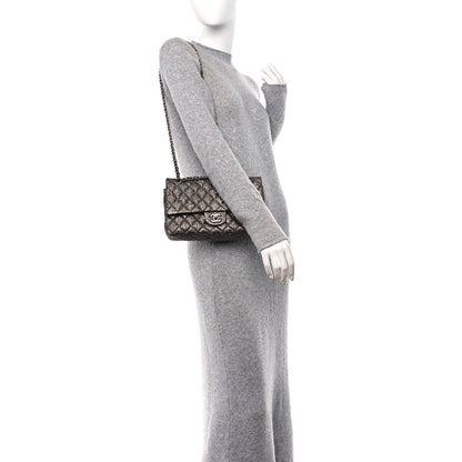 Chanel Metallic Crackled Calfskin Medium Double Flap Dark Silver 2 of 11