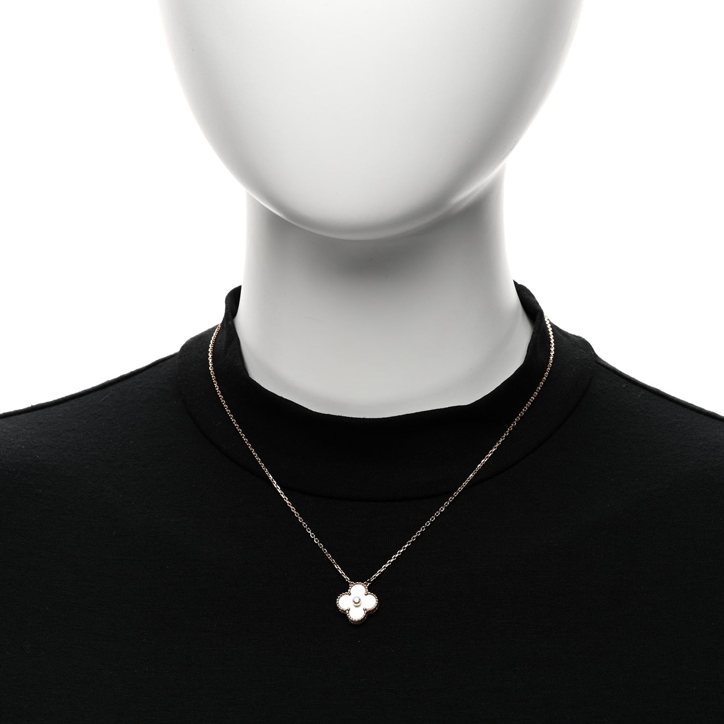 18K Rose Gold Diamond Mother of Pearl Vintage Alhambra Pendant Necklace