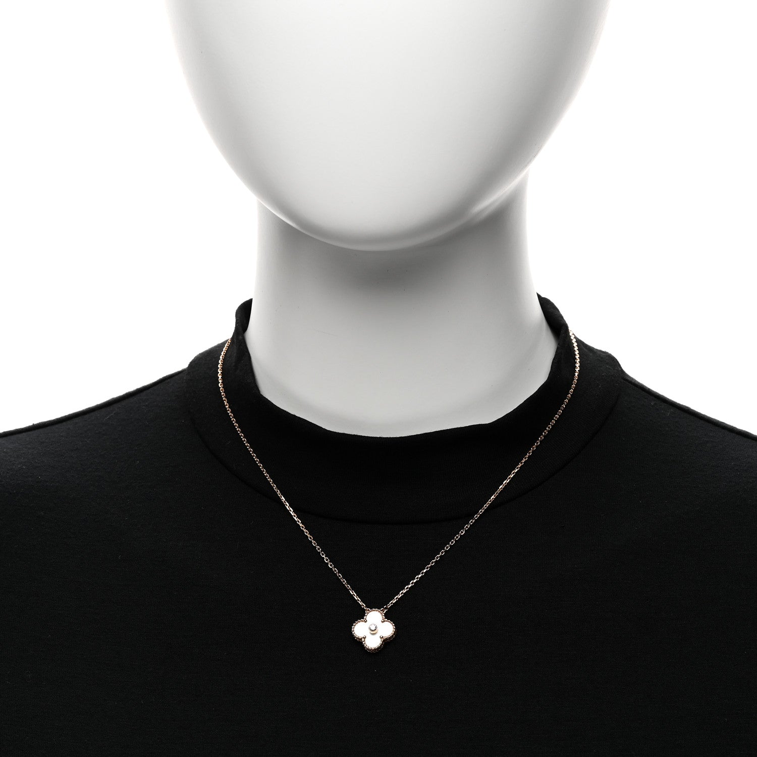 Van Cleef & Arpels 18K Rose Gold Diamond Mother of Pearl Vintage Alhambra Pendant Necklace 2 of 5