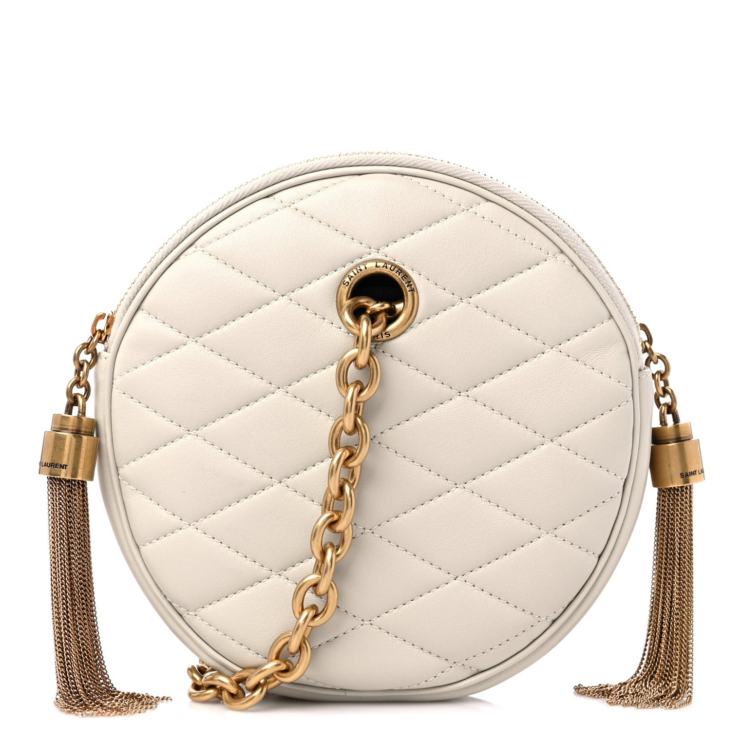 Lambskin Quilted Round Le Maillon Round Tassel Chain Crossbody Bag Crema Soft