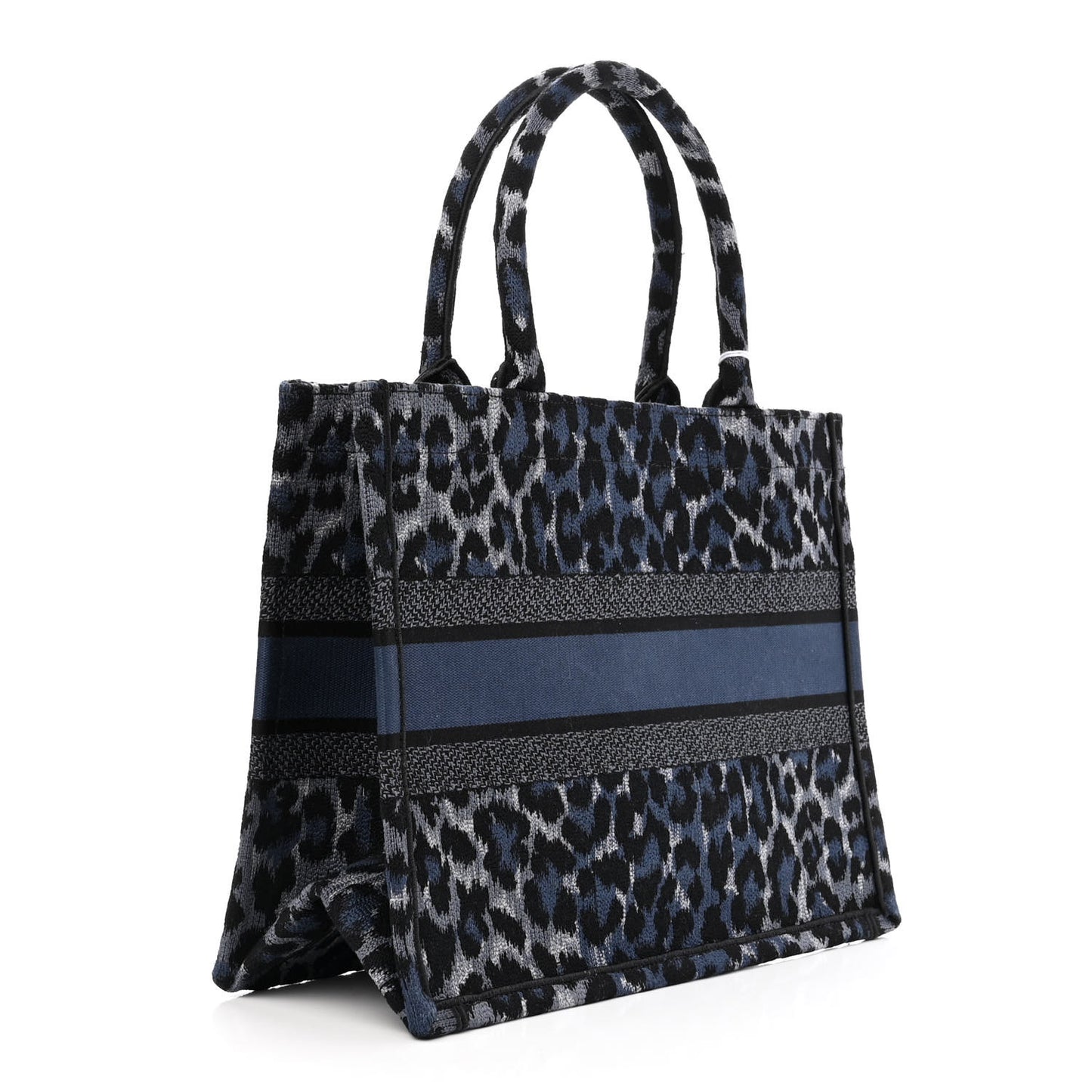 Canvas Mizza Embroidered Medium Leopard Book Tote Blue