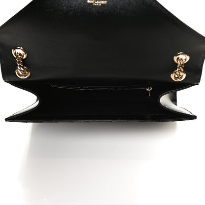 Saint Laurent Grain De Poudre Matelasse Chevron Large Monogram Satchel Black 5 of 11