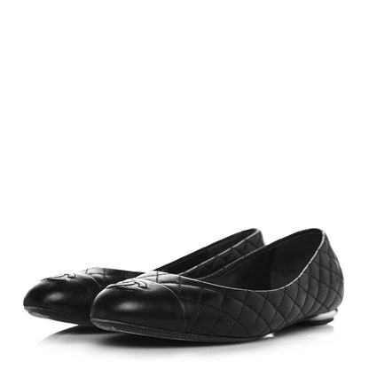 Chanel Lambskin Quilted CC Cap Toe Ballerina Flats 37.5 Black 3 of 11
