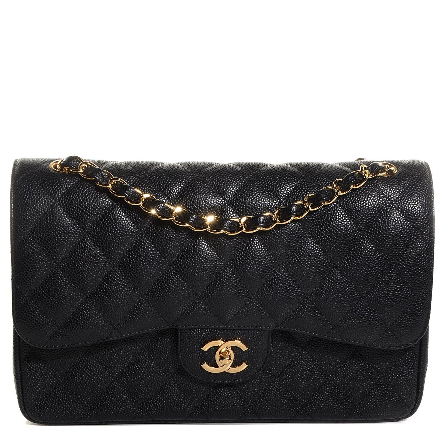 Caviar Quilted Jumbo Double Flap Black