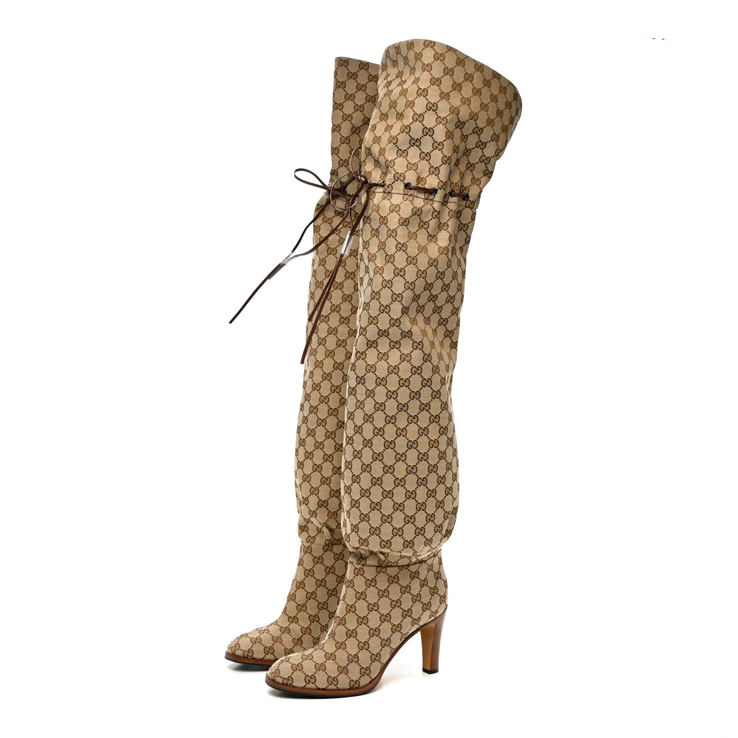 Gucci Monogram Over the Knee Boots 41.5 Beige Ebony 3 of 6