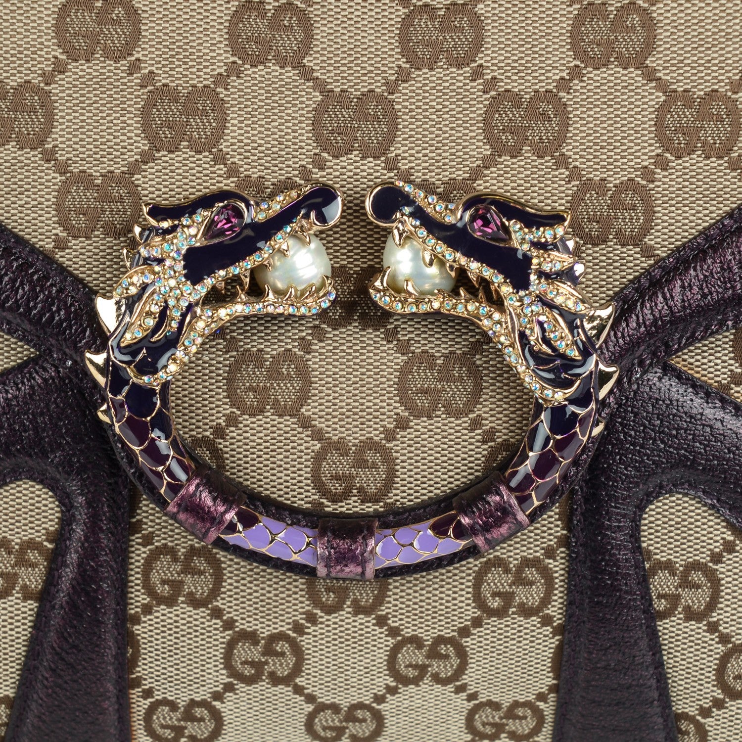 Gucci Monogram GG Tom Ford Jeweled Dragon Flap Bag Purple 8 of 8