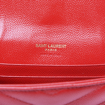 Saint Laurent Grain De Poudre Matelasse Chevron Small Monogram Envelope Wallet Bandana Red 8 of 12