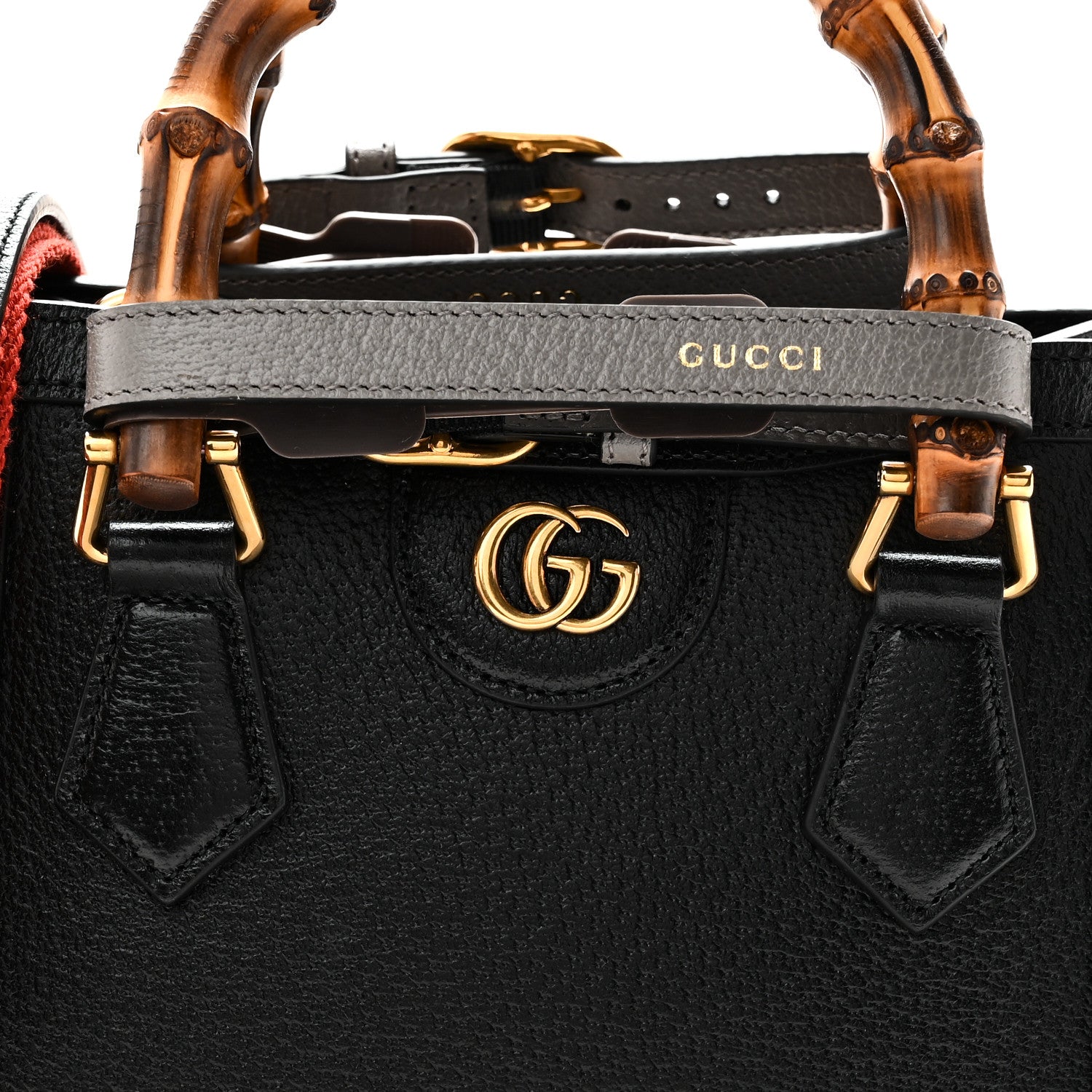 Gucci Textured Dollar Calfskin Web Mini Diana Tote Bag Black 8 of 10