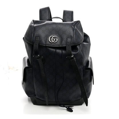 Gucci GG Supreme Monogram Textured Dollar Calfskin Medium Ophidia Double Buckle Backpack Blue Dark Blue Black 1 of 10
