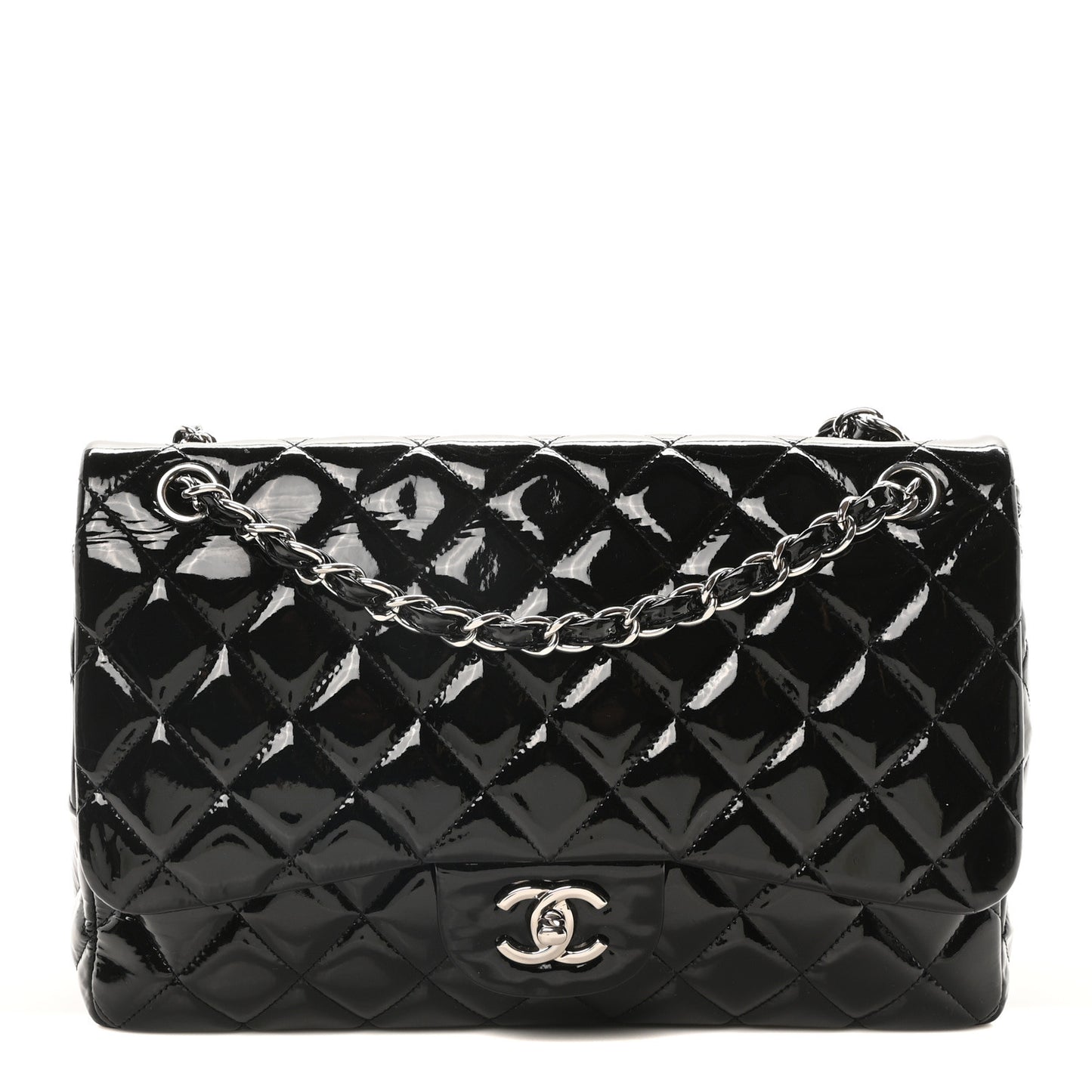 Patent Quilted Jumbo Double Flap Black