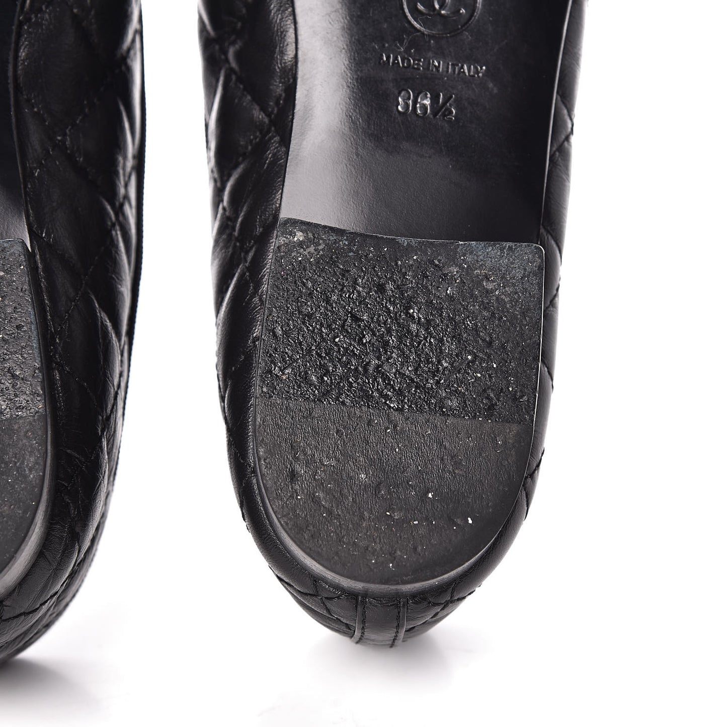 Aged Calfskin Quilted CC Cap Toe Ballerina Flats 36.5 Black