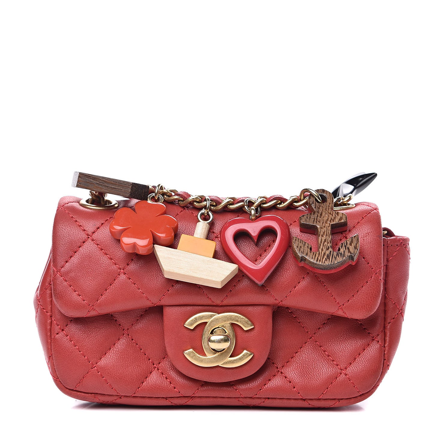 Lambskin Quilted Extra Mini Cruise Charm Flap Red
