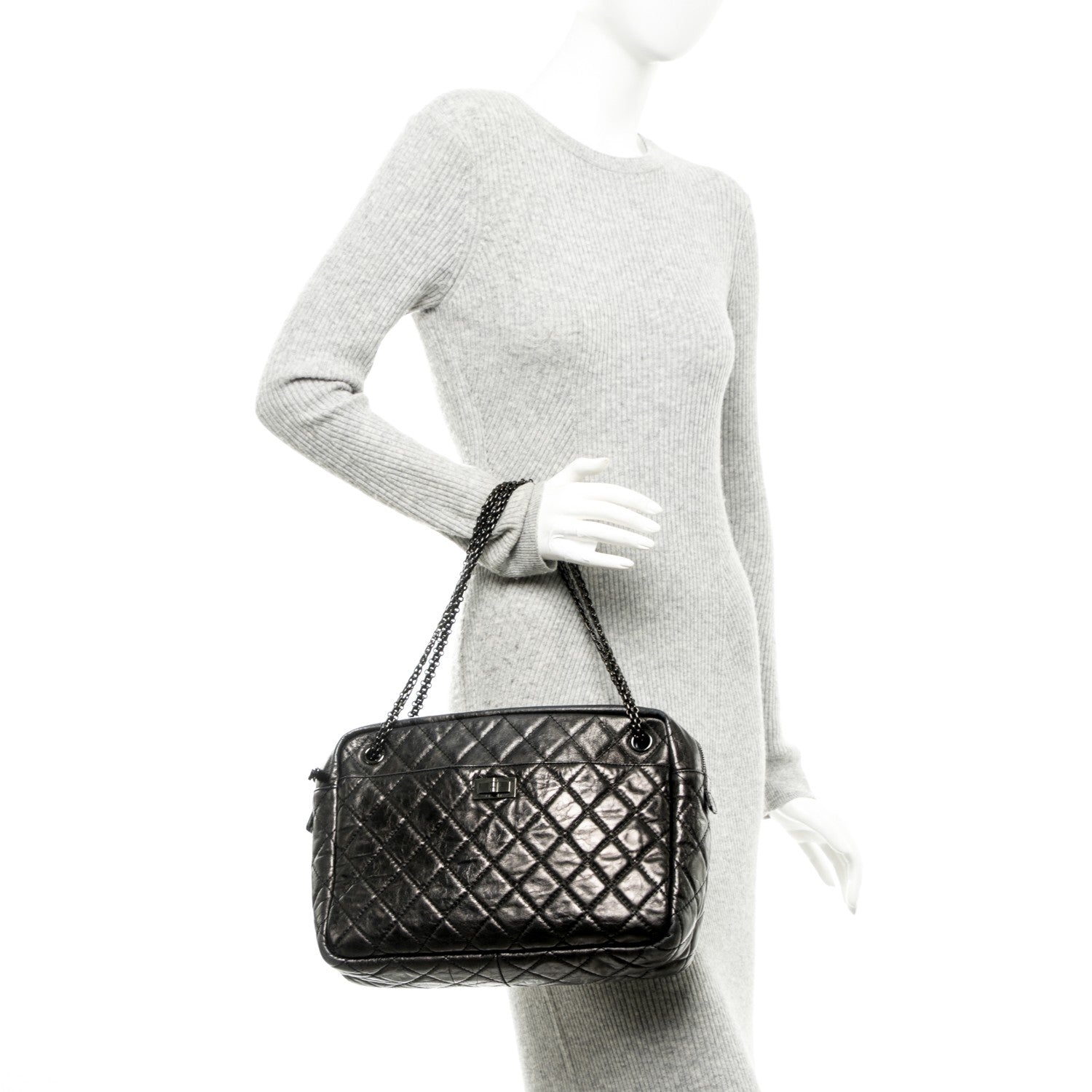 Chanel Metallic Aged Calfskin Quilted Large Reissue Camera Case Black 2 of 7