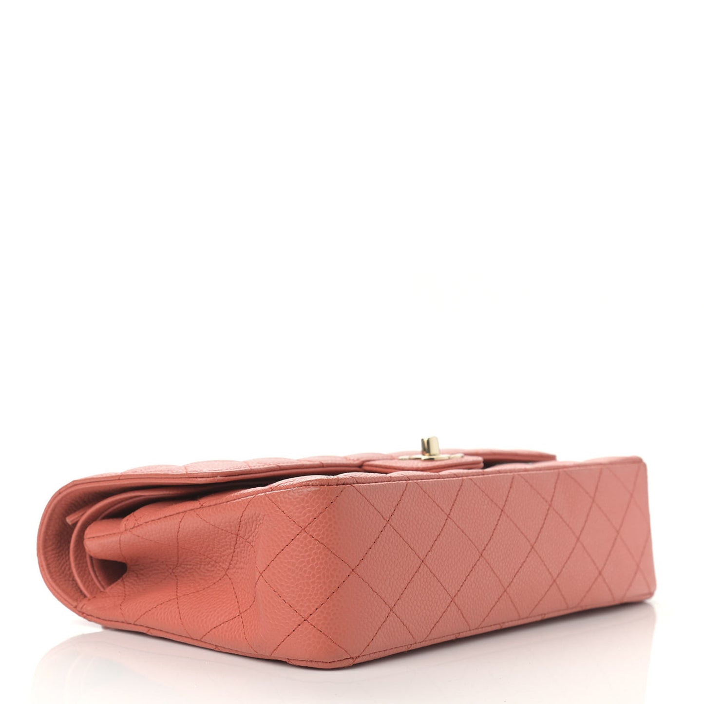 Caviar Quilted Medium Double Flap Coral