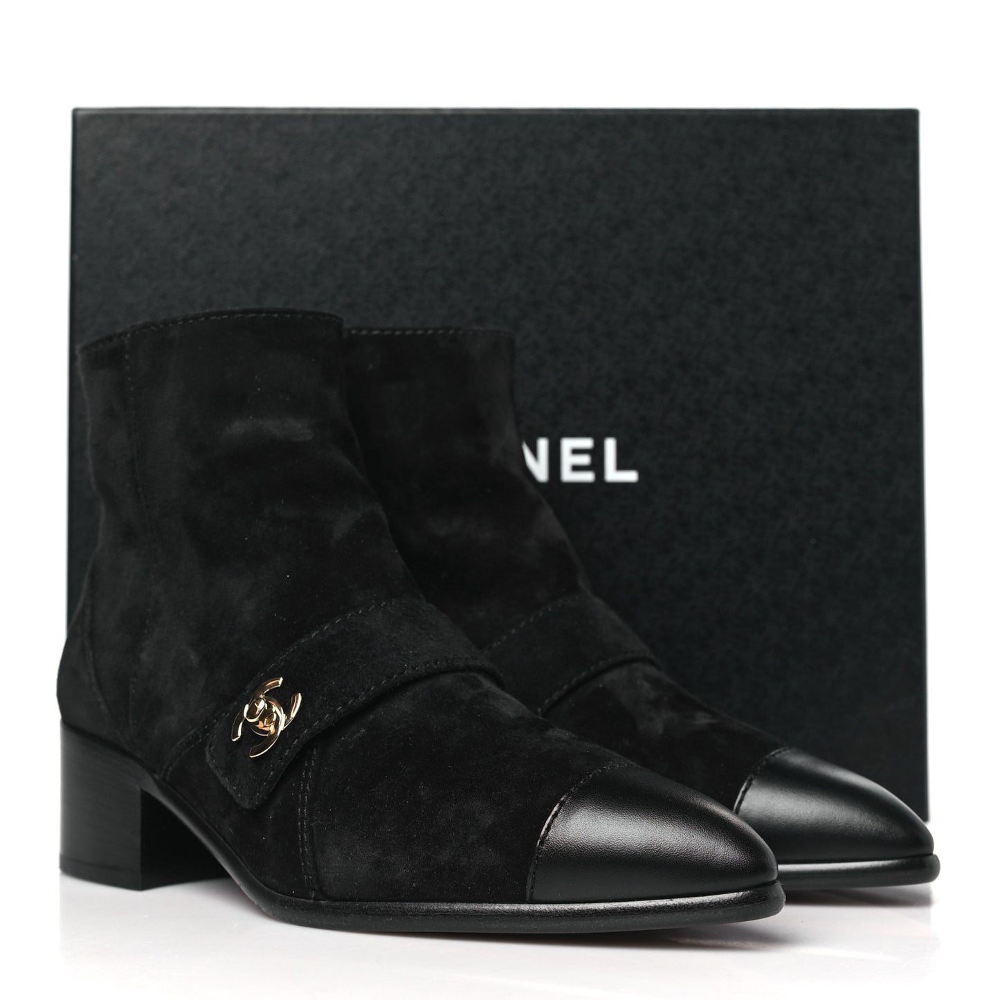 Suede Calfskin CC Turnlock Short Boots 36 Black
