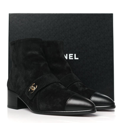 Chanel Suede Calfskin CC Turnlock Short Boots 36 Black 9 of 9