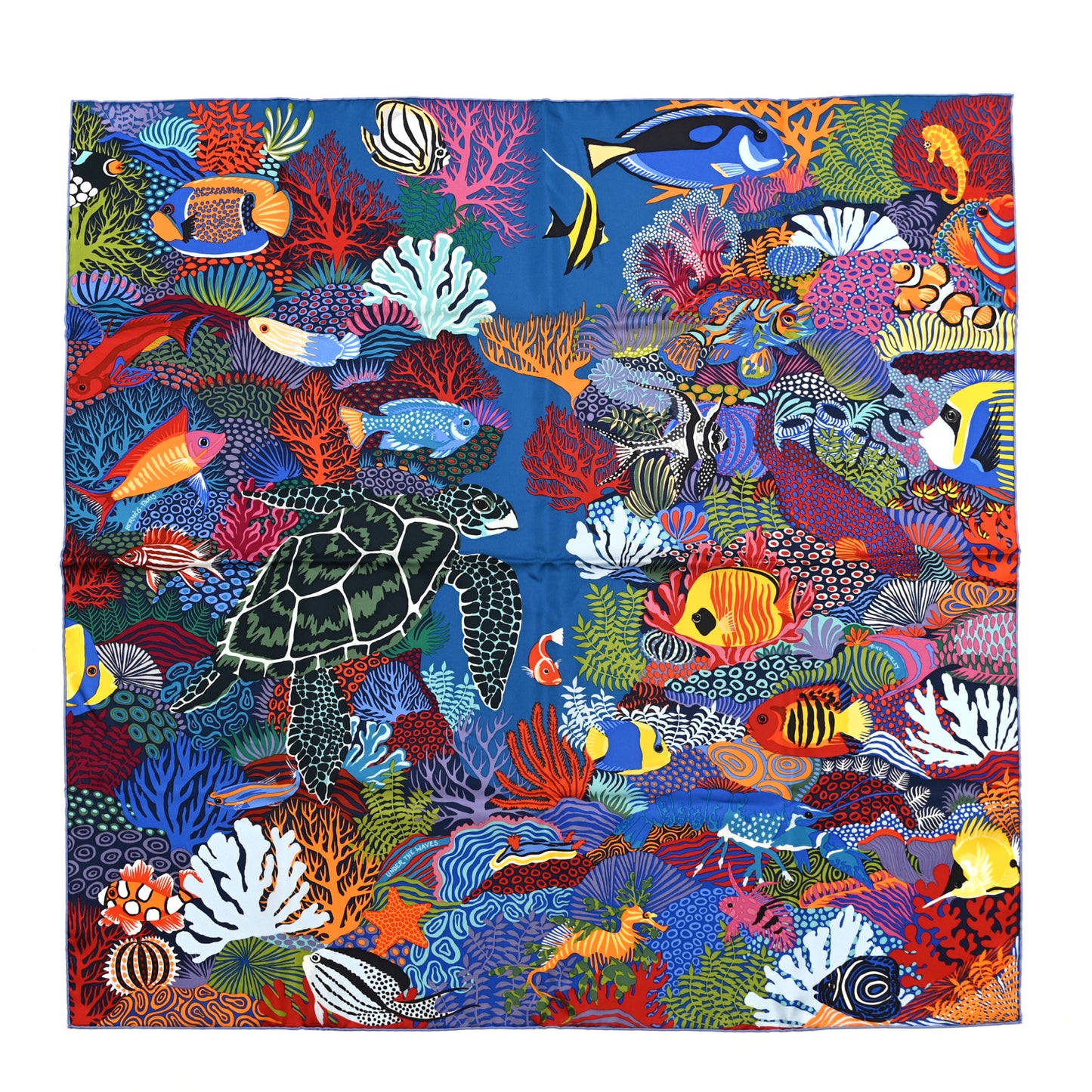 Silk Under The Waves Scarf 90 Cobalt Jaune Vert