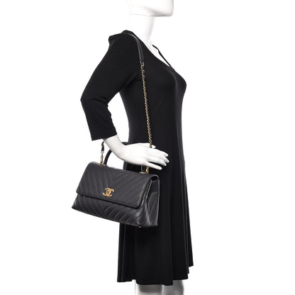Chanel Caviar Chevron Quilted Small Coco Handle Flap Black 2 of 10
