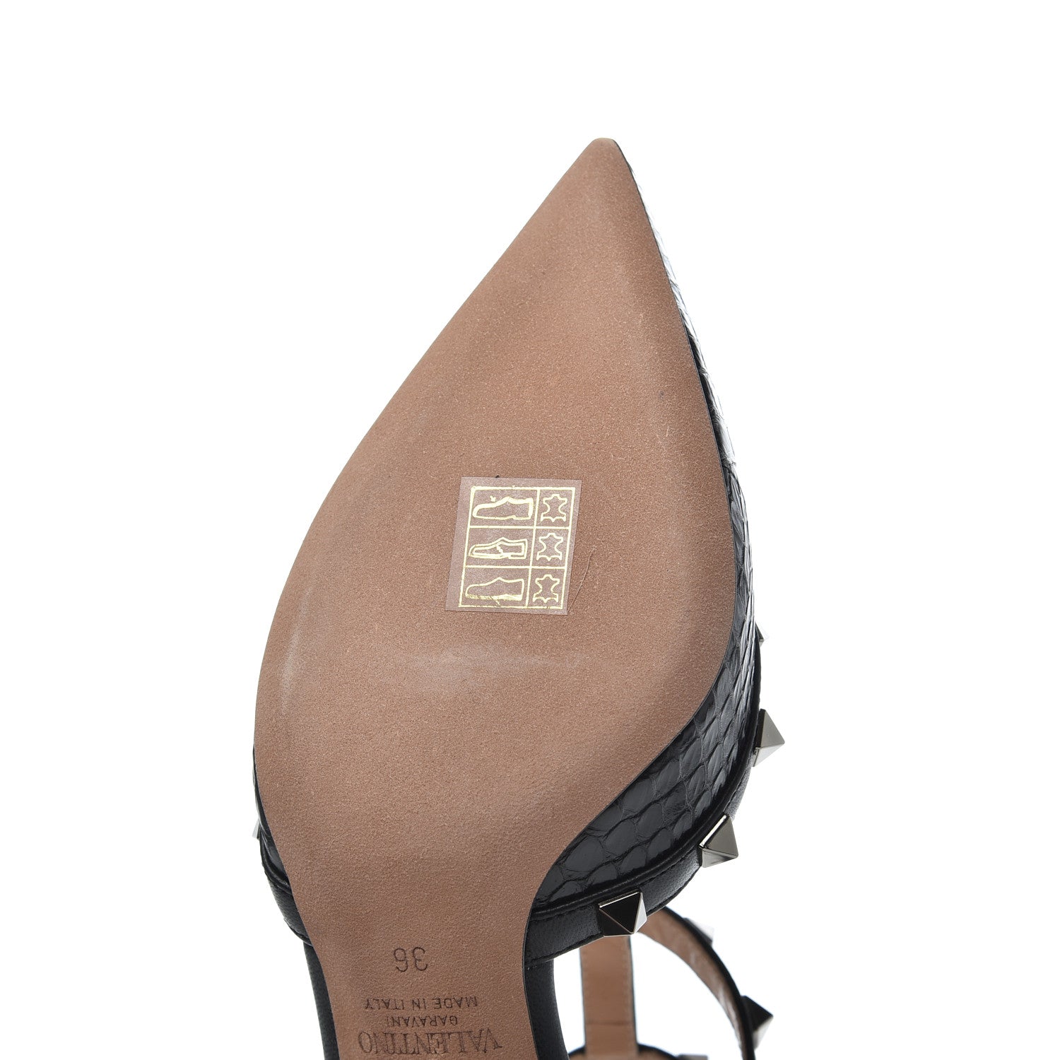 Valentino Garavani Ayers Snakeskin Rockstud Ankle Strap Low Heel Pumps 36 Black 13 of 15
