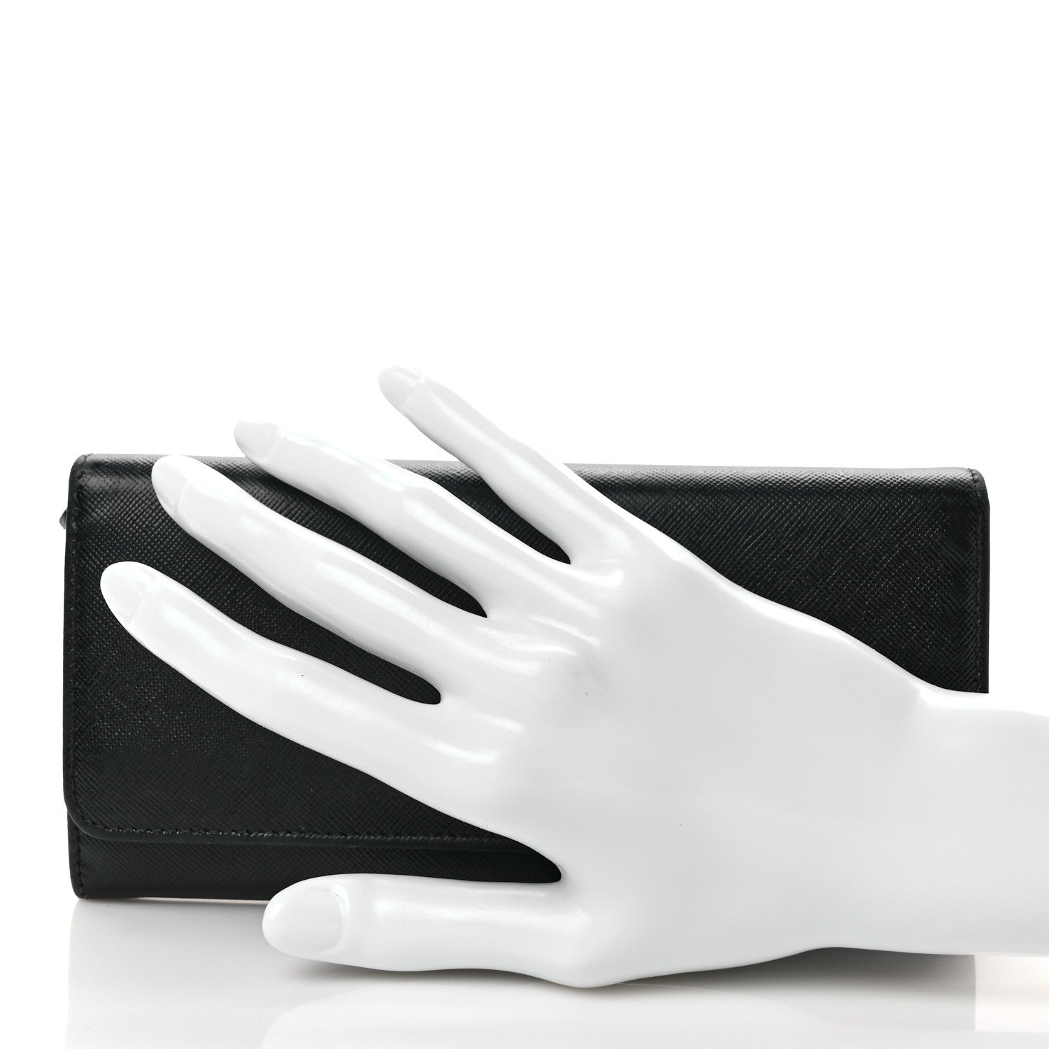 Prada Saffiano Metal Continental Flap Wallet Black 2 of 12