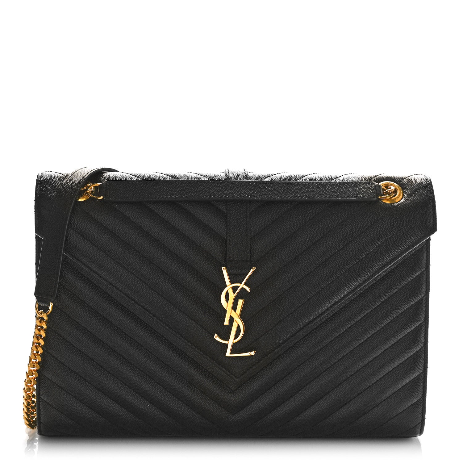 Saint Laurent Grain De Poudre Matelasse Chevron Large Monogram Satchel Black 1 of 9