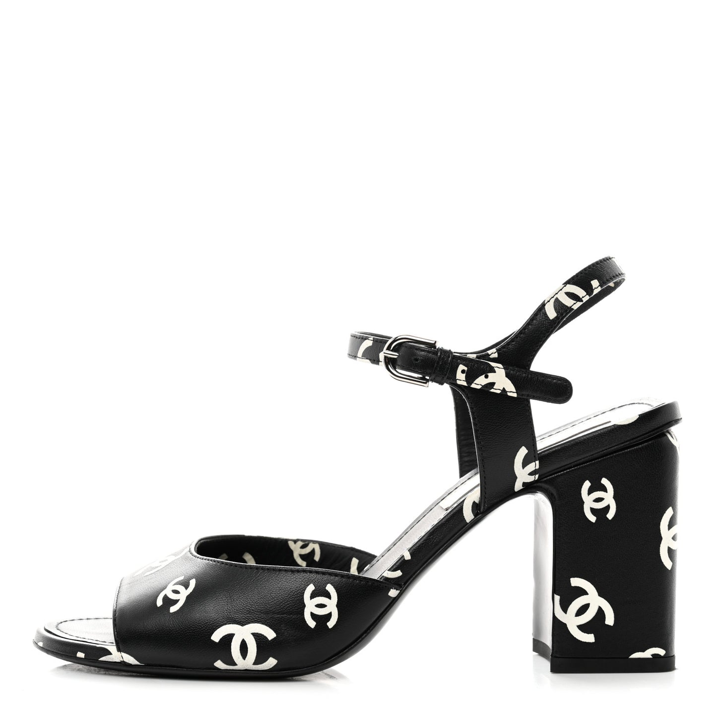 Printed Lambskin CC Sandals 39.5 Black White