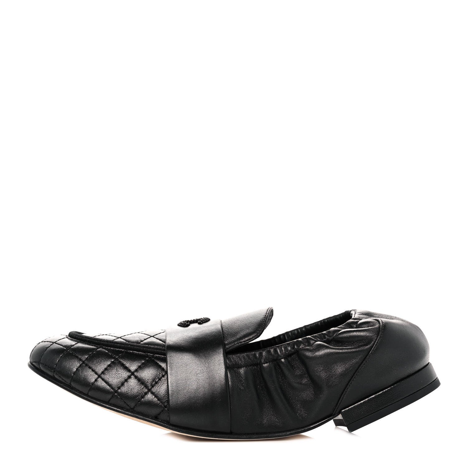 Chanel Laminated Lambskin Womens Quilted Elastic CC Moccasin Loafers 36 Black 1 of 9