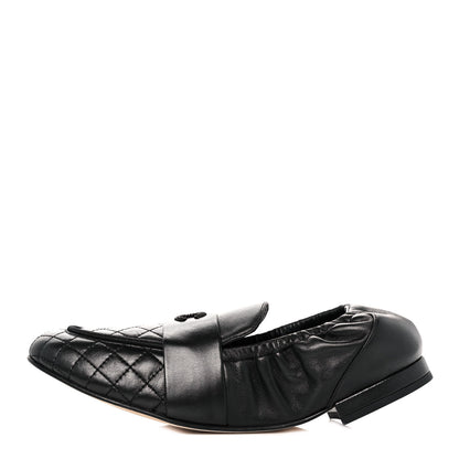 Chanel Laminated Lambskin Womens Quilted Elastic CC Moccasin Loafers 36 Black 1 of 9