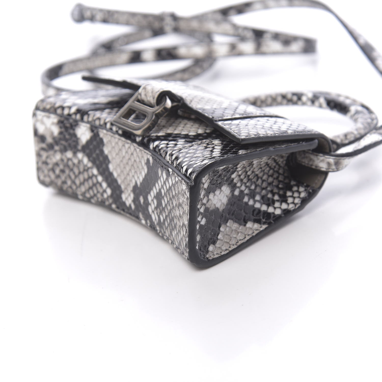 Balenciaga Shiny Calfskin Python Effect Hourglass Top Handle Bag Mini Black White 9 of 10