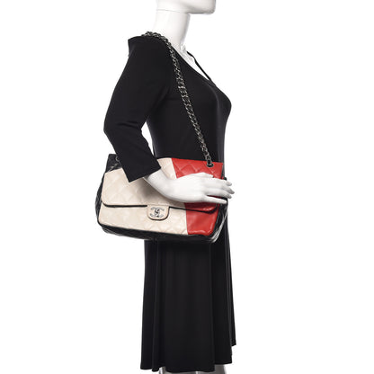 Chanel Lambskin Quilted Colorblock Jumbo Double Flap Black White Red 2 of 19
