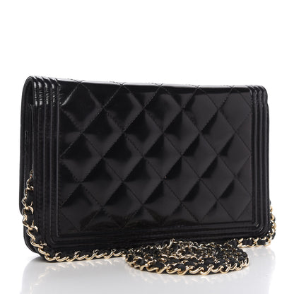 Chanel Patent Calfskin Quilted Boy Wallet On Chain WOC Black 3 of 12