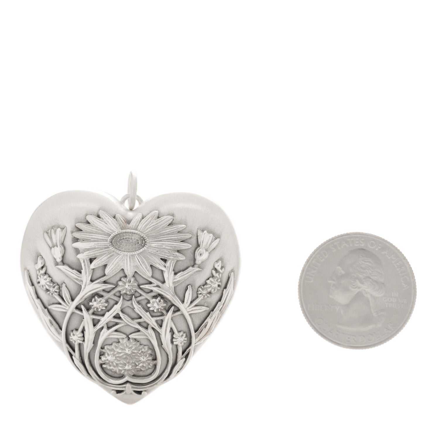 Tiffany Sterling Silver Large Ziegfeld Daisy Heart Locket Pendant 2 of 4