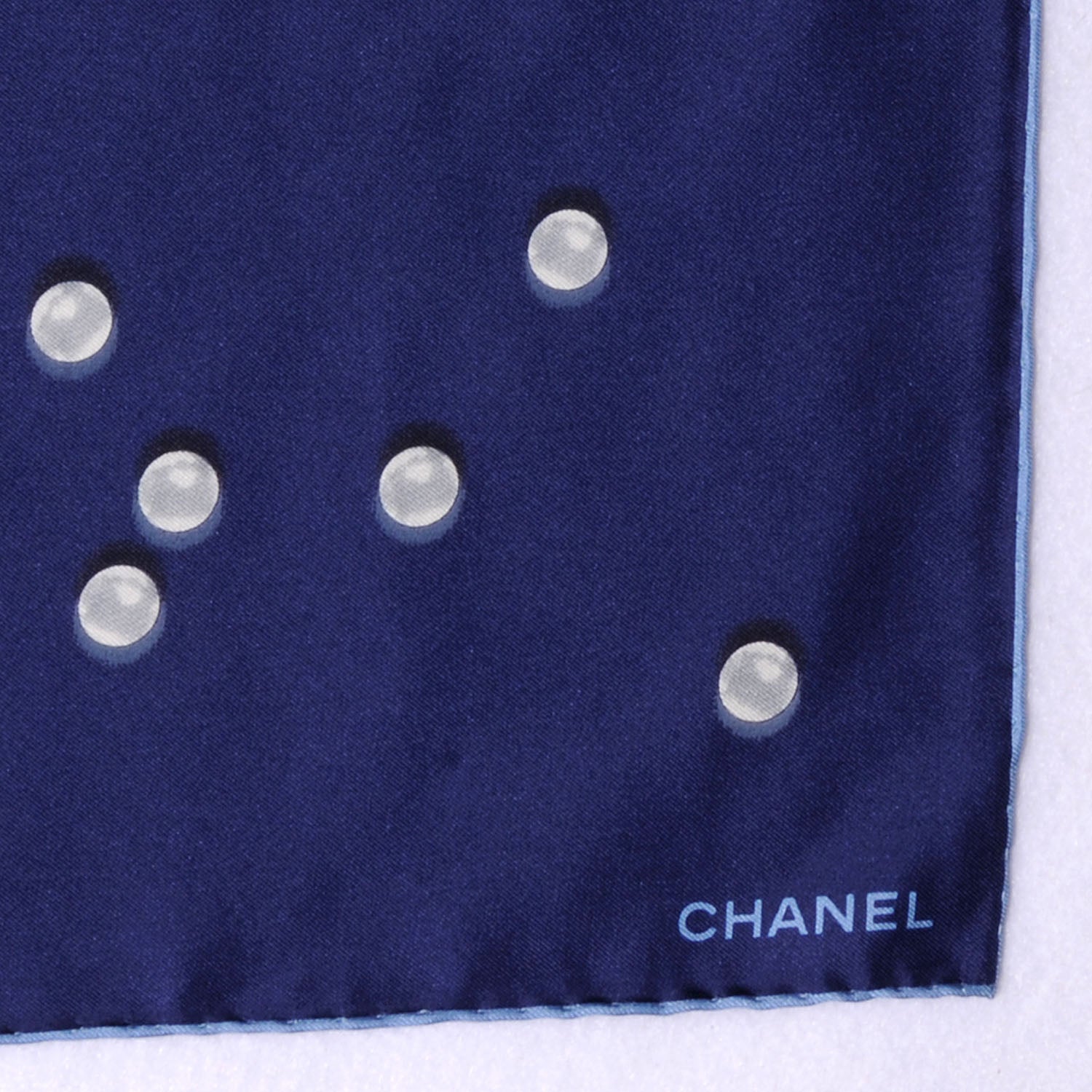 Chanel Silk Pearl CC Square Scarf Blue 3 of 5