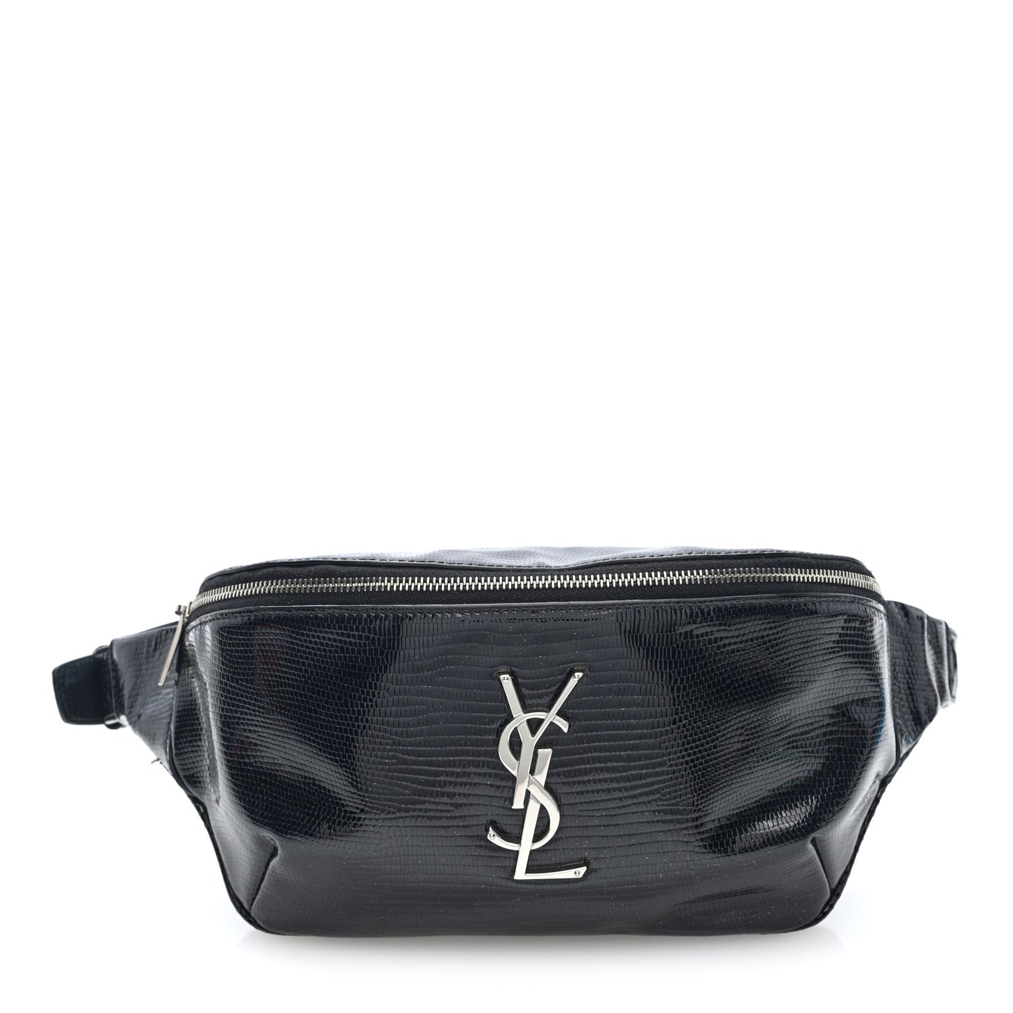 Lizard Embossed Calfskin Belt Bag Black
