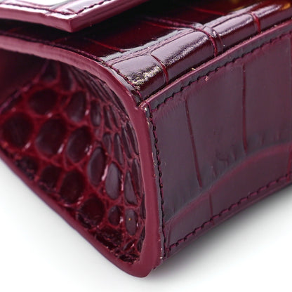 Balenciaga Shiny Calfskin Crocodile Embossed Hourglass Top Handle Bag Mini with Chain Dark Red 8 of 9
