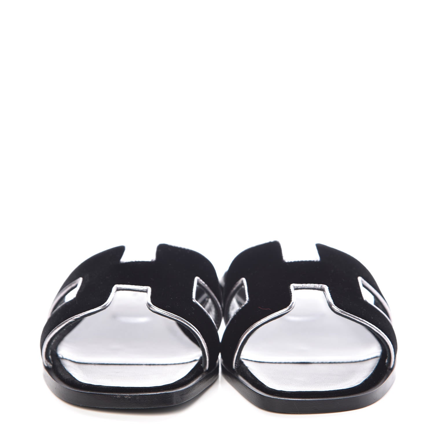Hermes Velvet Nappa Oran Sandals 36 Black Argent Vieilli 2 of 8