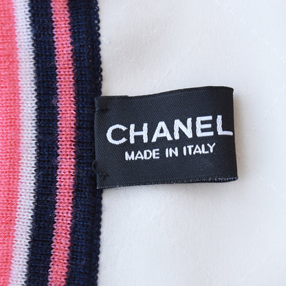 Chanel Silk Wool Striped CC Stole White Pink 6 of 6