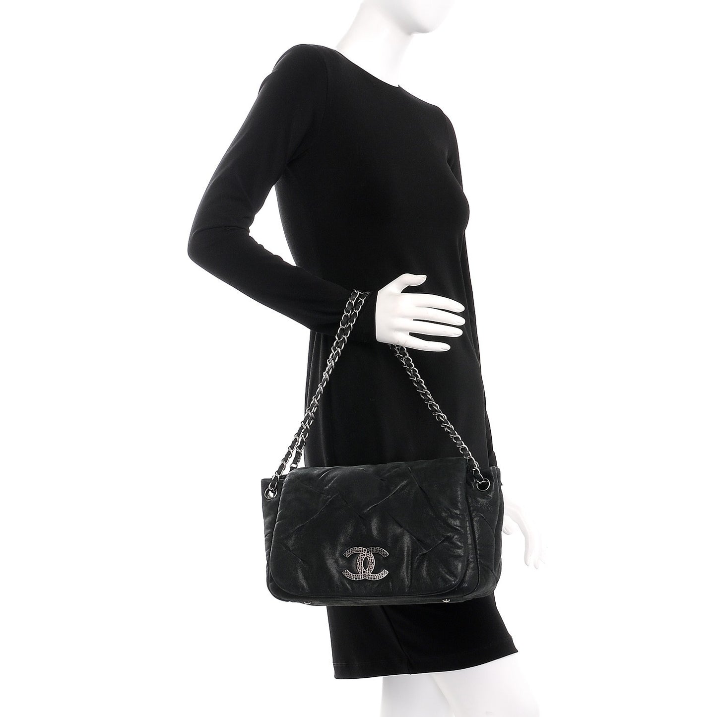 Iridescent Calfskin Glint Accordion Flap Black