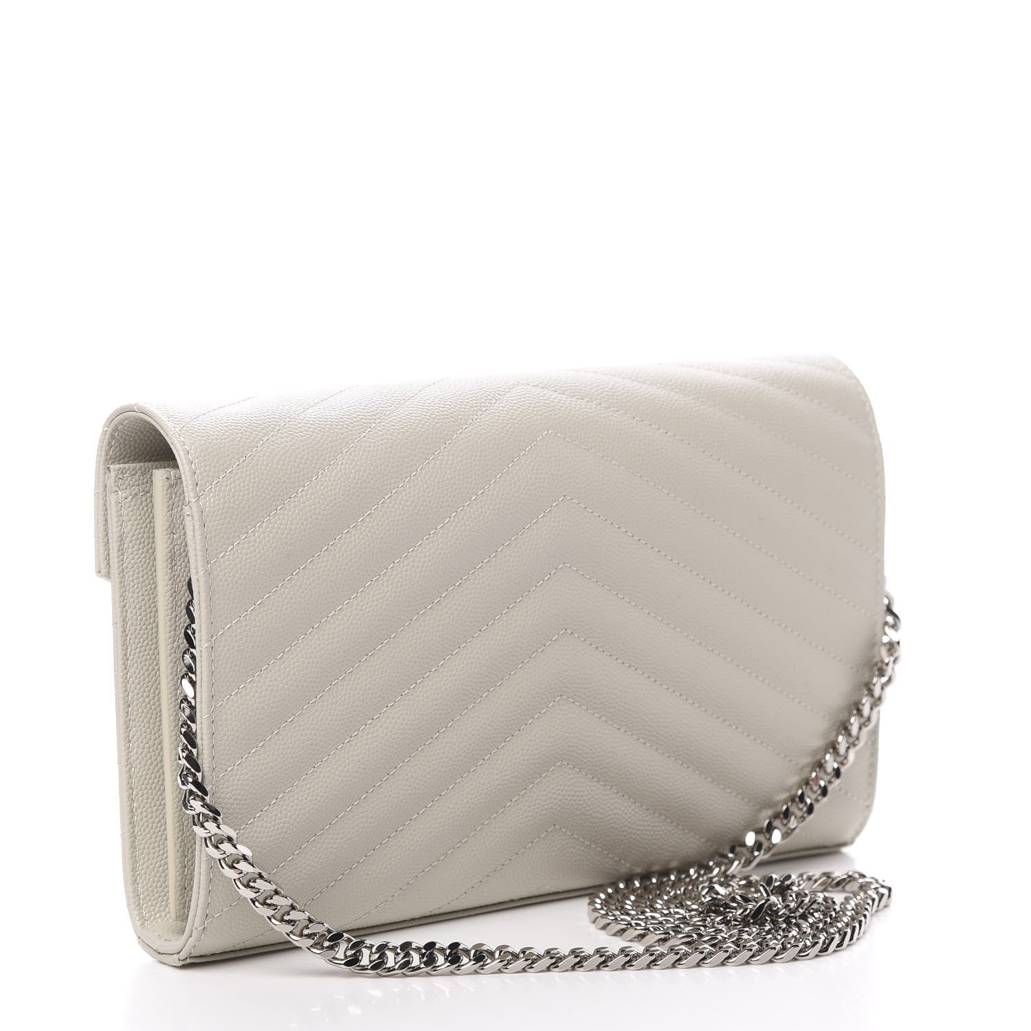 Saint Laurent Grain De Poudre Matelasse Chevron Monogram Chain Wallet Icy White 3 of 11