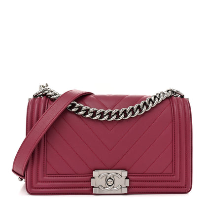 Chanel Calfskin Chevron Quilted Medium Boy Flap Dark Pink 1 of 10