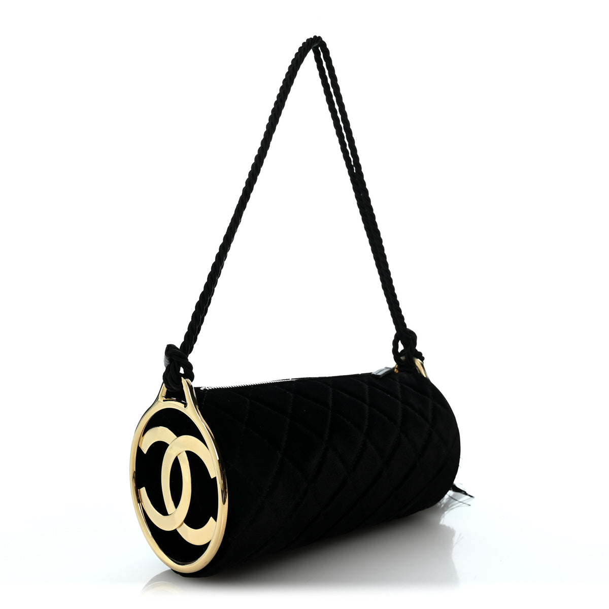 Velvet Quilted Clutch With Strap Black