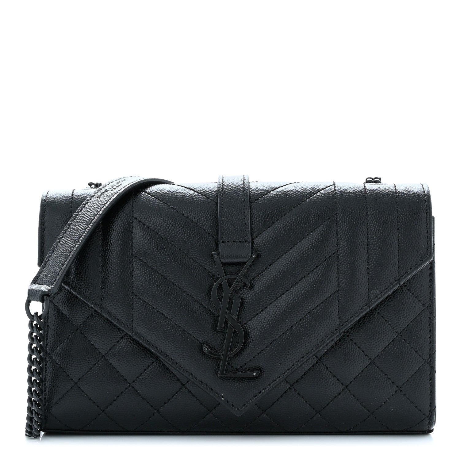 Saint Laurent Grain De Poudre Textured Mixed Matelasse Triquilt Small Monogram Monochrome Satchel Black 1 of 10