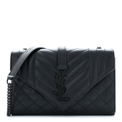 Saint Laurent Grain De Poudre Textured Mixed Matelasse Triquilt Small Monogram Monochrome Satchel Black 1 of 10
