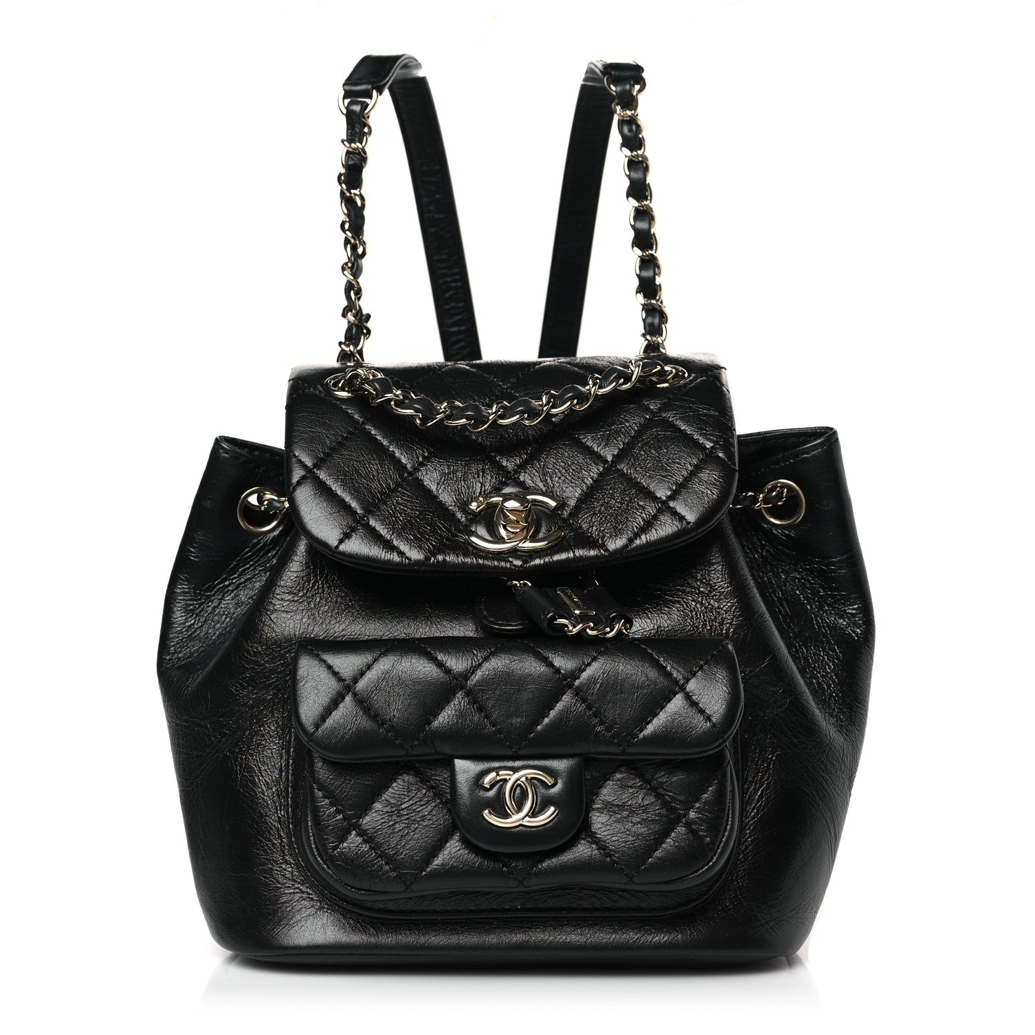 Chanel Glazed Aged Calfskin Quilted Small Duma Drawstring Backpack Black 1 of 9