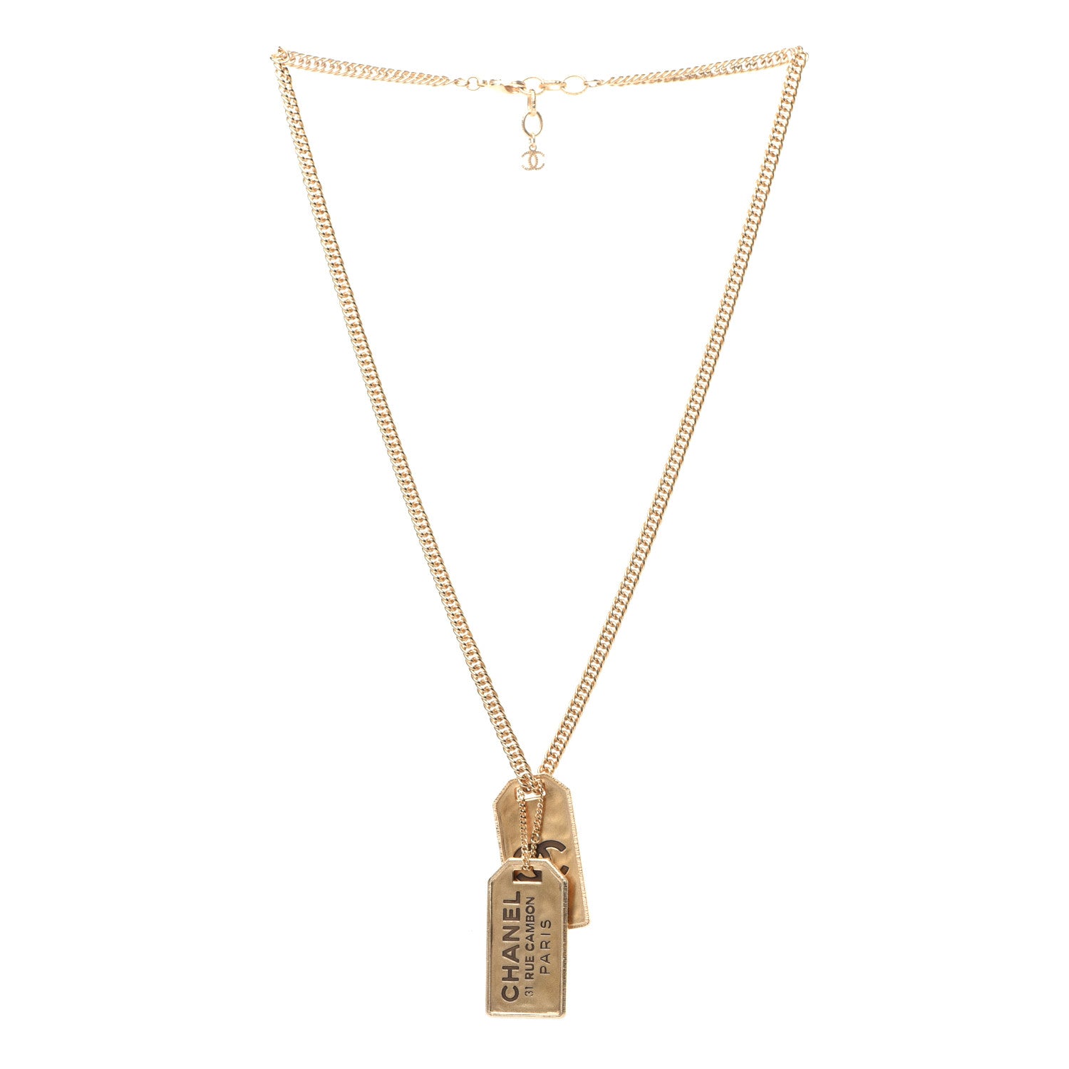 Chanel ID Dog Tag Charm Necklace Gold 2 of 6