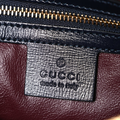 Gucci Vintage Rice Canvas Azalea Calfskin Small Horsebit 1955 Shoulder Bag Beige Blue 6 of 10