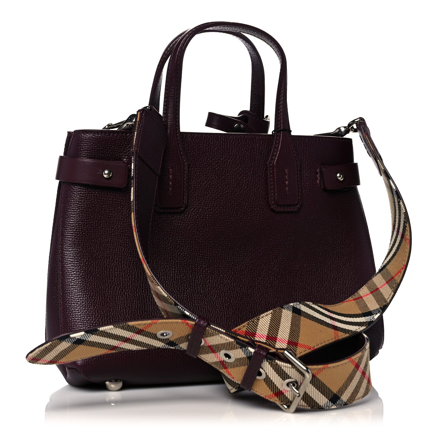 Burberry Grainy Calfskin House Check Small Banner Tote Mahogany Red 3 of 13