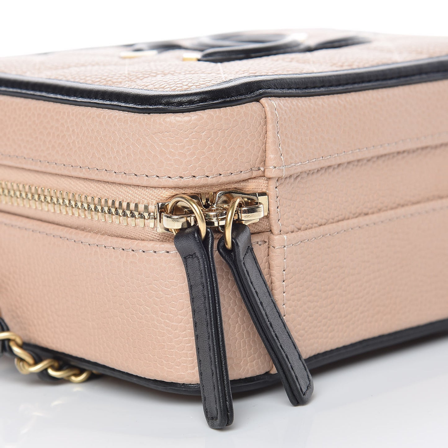 Caviar Quilted Small CC Filigree Vanity Case Beige Black