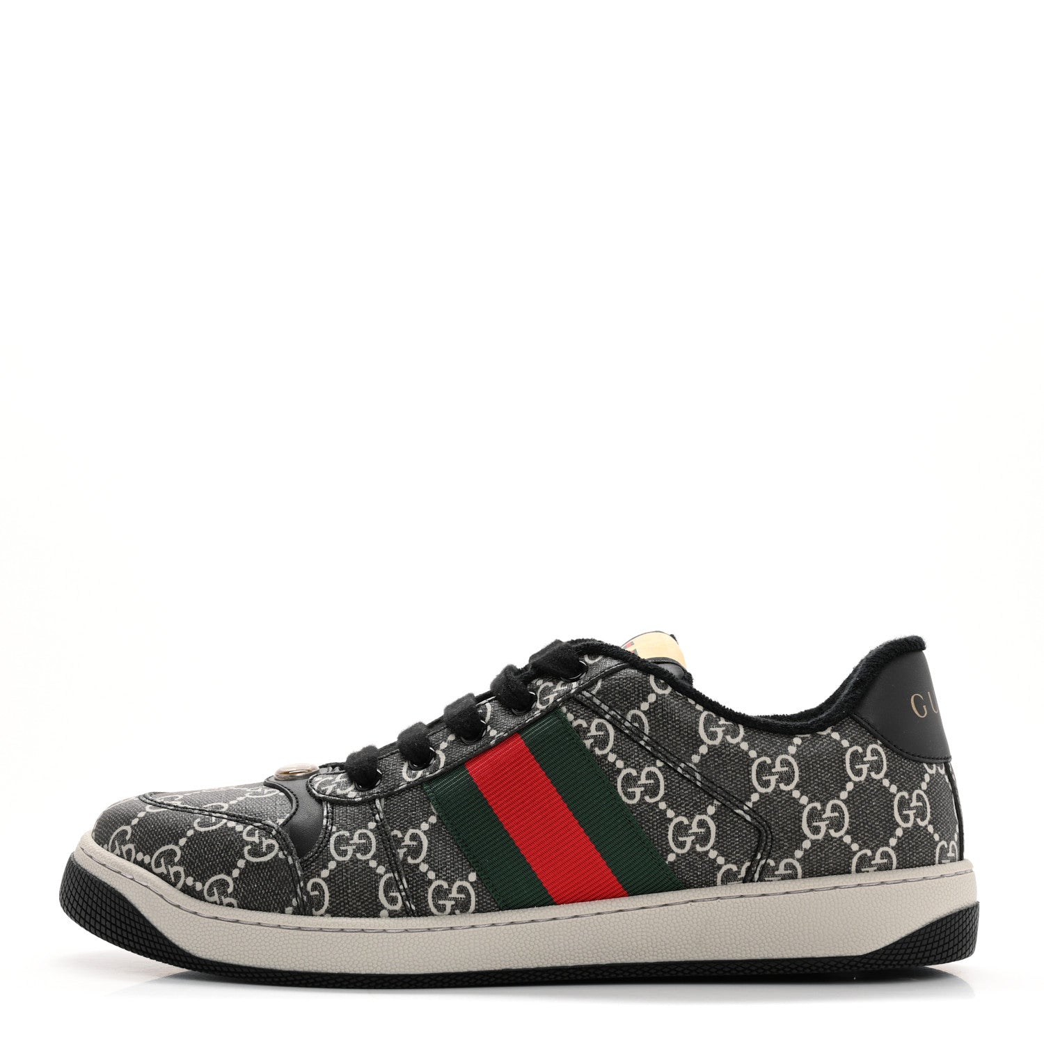 Gucci GG Supreme Monogram Miro Soft Calfskin Web Mens Screener Sneakers 8.5 Black Grey Sky 1 of 12